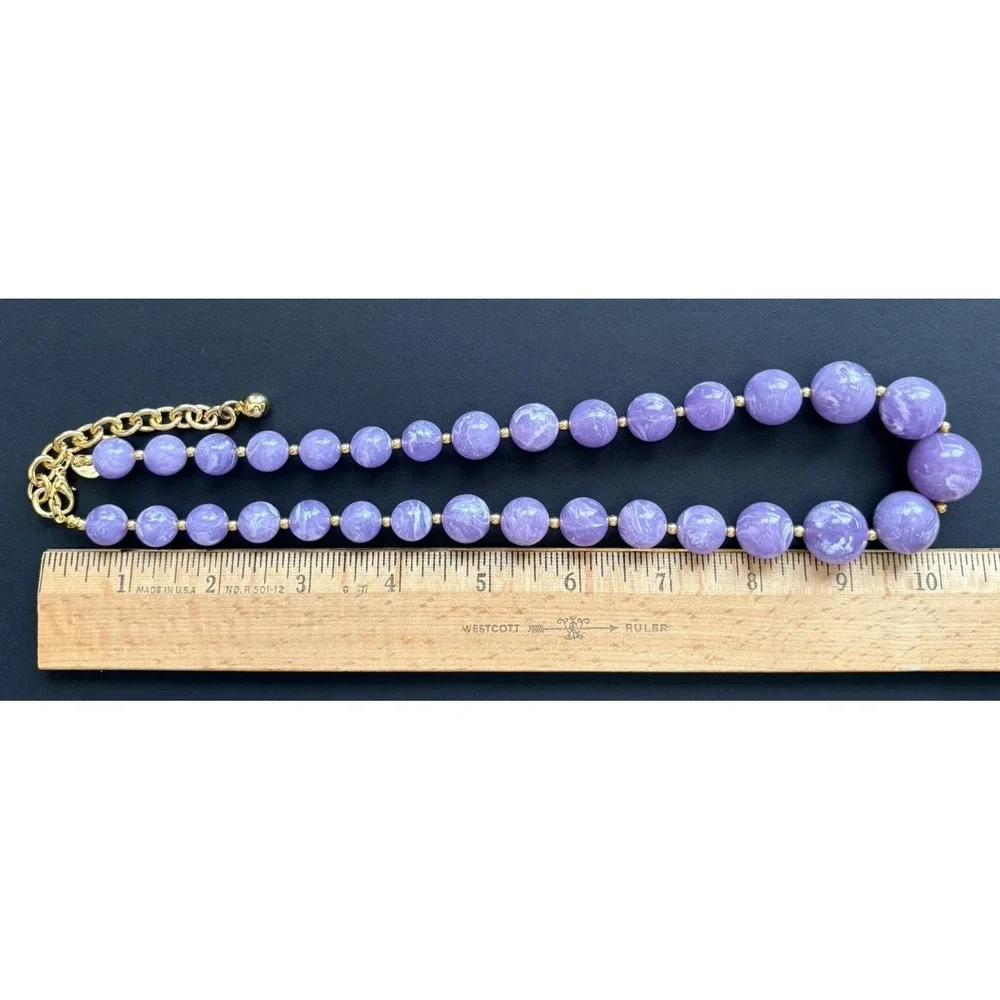 Vintage Joan Rivers Marbled Purple Acrylic Lucite Necklace Beaded Gold Tone 21